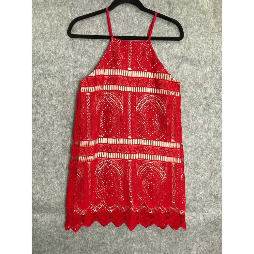 Francesca's Red Lace Overlay Dress Size S Halter Mini‎ Keyhole Back Festival